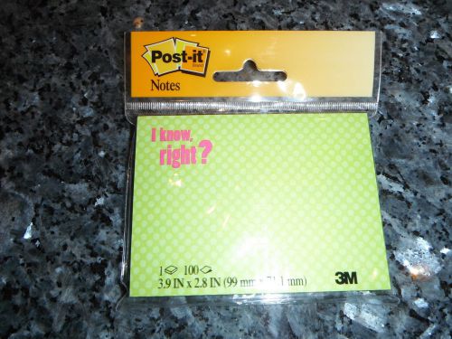 NWT Post-it notes &#034;I know, right?&#034; green 3.9 in x 2.8 in