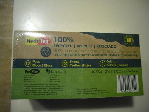 New Redi-tag Recycled Note - Self-adhesive  3&#034; X 3&#034; - 12 / Pack 26704