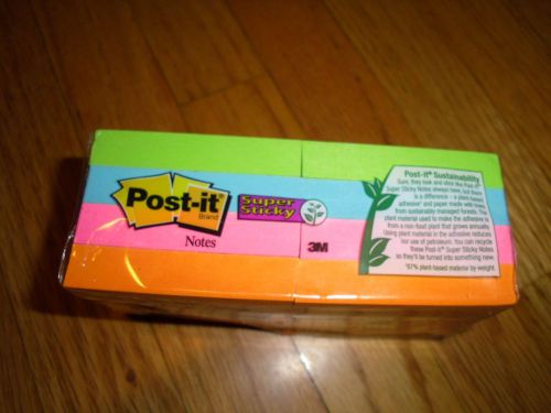 New ! 8pk post-it super sticky 2&#034; x 2&#034; electric glow notes 622-8ssan 6228ssan for sale