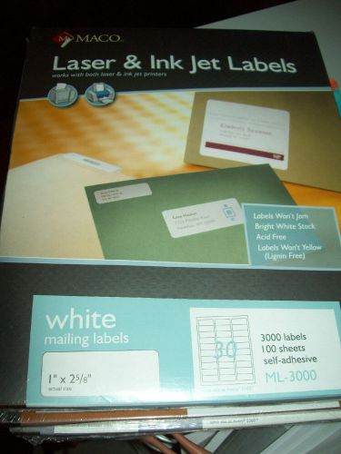 MACO ML3000 1X2 5/8&#034;  LABELS LASER &amp; INKJET 2000/BX 30/SHEET