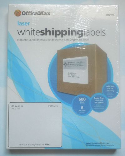 Laser white shipping labels by OfficeMax-6 per sheet -600 labels 3 1/3 in x 4 in