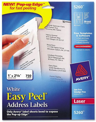 New Avery Laser Address Labels 5160 Easy Peel White 1&#034; x 2-5/8&#034;