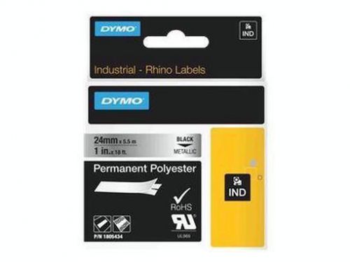 Dymo rhino - permanent adhesive polyester tape - metallic on black - rol 1805434 for sale