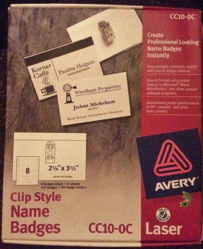 Avery  Clip Style Name Badges, 100 count, size: 2 1/6&#034; x 3 1/2&#034;  (#CC10-0C)