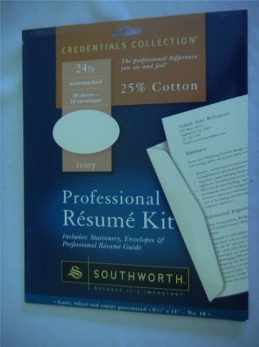p Southworth Professional RESUME KIT 25% Cotton WOVE Ivory 9 Envelopes 17 Sheets