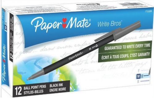 12 Pack PaperMate Write Bros. Ball Point Black Ink Pens, Medium Point