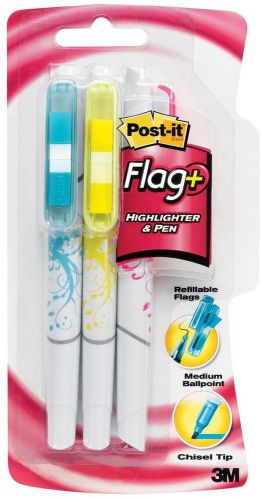 Flag+ Ballpoint Pen Highlighter Black Ink With Blue Pink Yellow Flags 3