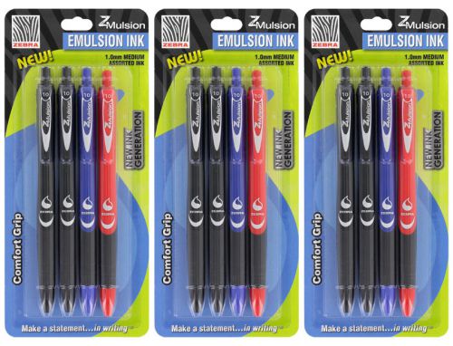 Zebra Z-Mulsion Ballpoint Retractable Pens, Medium Point, Assorted Ink, Dozen
