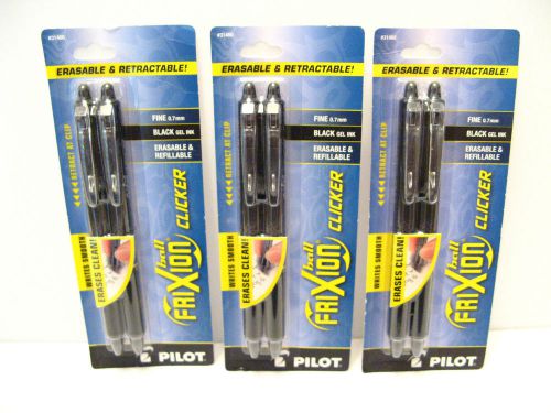 PILOT FRIXION CLICKER ERASABLE BLACK GEL INK Pack of 2 0.7mm 31460 Lot of 3