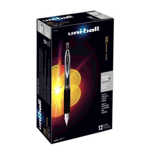 uni-ball Retractable Gel Pens, Micro Point, Blue Ink, Pack of 12 black