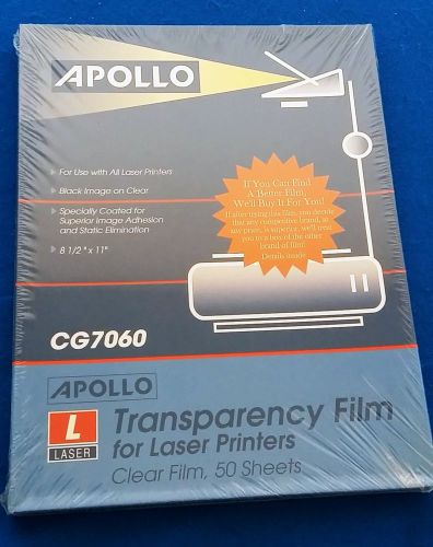 Apollo CG7060 Transparency Clear Film For Laser Printers 50 Sheets 8 1/2&#034; x 11&#034;