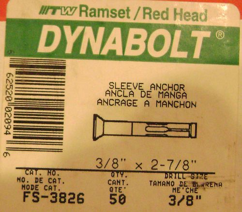 50 -- dynabolt 3/8&#034; x 2 7/8&#034; sleeve anchors -- new -- ramset / red head fs-3826 for sale