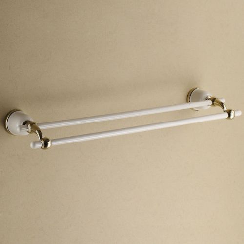 Modern Beautiful 22 Inches White Gold Double Towel Bar in Gold Finished