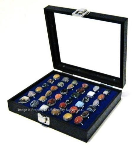 12 Wholesale Glass Top Lid Blue 36 Ring Display Portable Sales Storage Box Cases