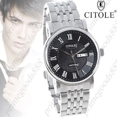 Round Stainless Steel Date Indicator Quartz Wrist High Quality Silver Black
