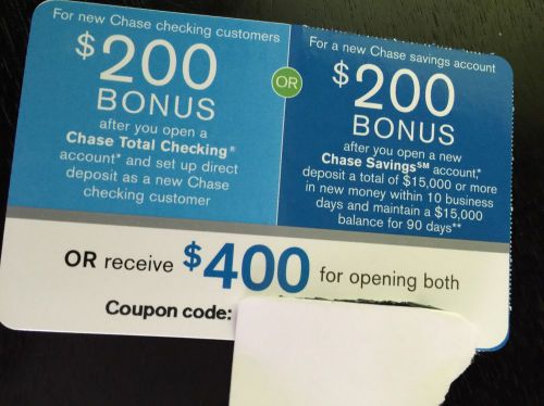 Chase bonus $200 checking + $200 savings!!!!! Christmas bonus cash!!