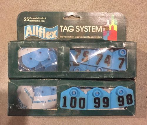 Allflex Small Livestock Tags. Numbered 51-100. Blue