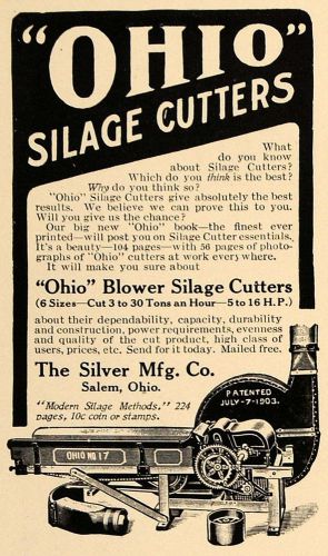 1909 Ad Ohio Blower Silage Cutters Silver Mfg Farming - ORIGINAL ADVERTISING CL7