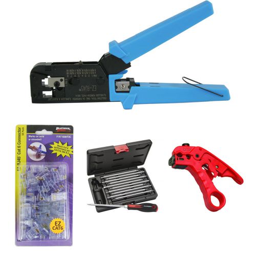 Platinum tools 100004c ez-rj45 crimper, cat6+ connectors, cutter, tool kit for sale