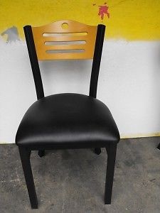 1 Black Metal Restaurant Chair Wood Back Vinyl Seat