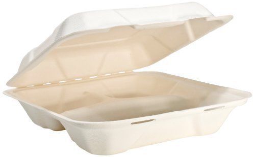 Ifn green 29-2013 compostable green bagasse fiber shallow clamshell with 3 compa for sale