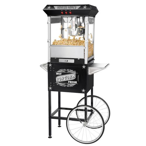 Great Northern Black Antique Style 8oz Popcorn Popper Machine w/Cart, 8 Ounce