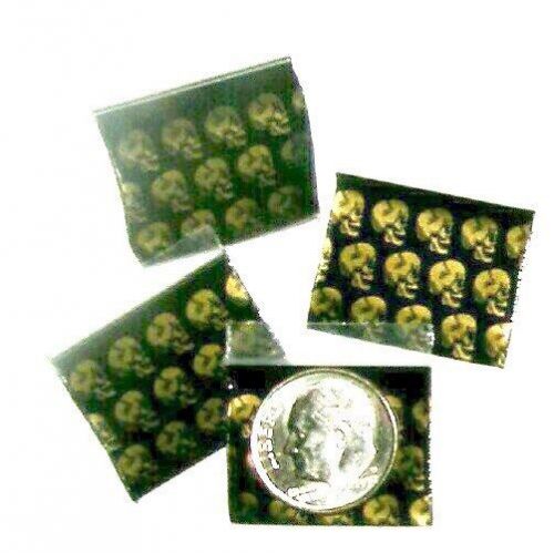 200 Baggies Golden Skulls 1 x 0.75&#034; mini ziplock bags 1034