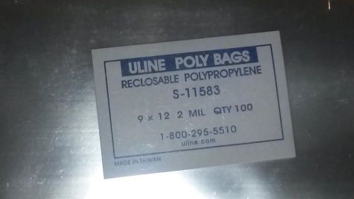 Uline  9 x 12&#034; 2 Mil Reclosable popcorn Food Safe Bags S-11583 100 count 9 x12