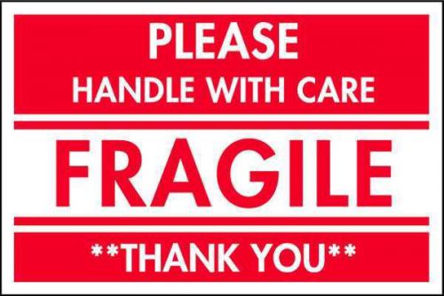 Ship Labels,Legnd Fragile Thank You, White,Legnd  Red,Paper, W 3&#034;,H 2&#034;,Pk 500