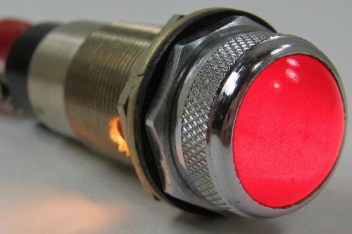 Vintage Large Dialco 11/16&#034; Smooth Red Glass Lens Panel Indicator Lamp Light