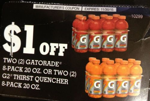 10 gatorade / g2 coupons $1 off two 8 pack 20 oz. for sale
