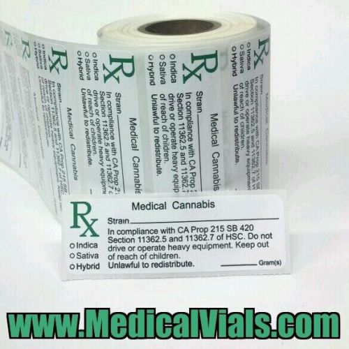 Qty 500, CA Medical Cannabis MMJ Compliant Labels. 1&#039;x3&#039; inch Prop 215 SB420 HSC