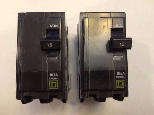 Square d 15 amp 2 pole type qob circuit breakers 208/240 volts (quantity of two) for sale