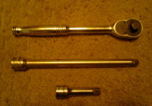 Snap on 1/2 inch drive ratchet (sl710) with two extentions 10in,3in.(sx3,sx10)