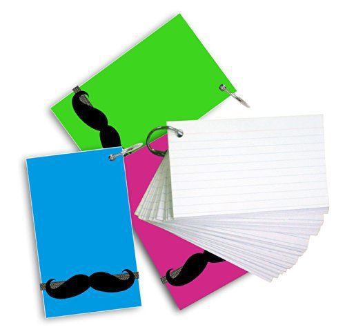 Redi-tag mustache study cards  3 x 5 inches  ruled  3 pack  75 cards each  neon for sale