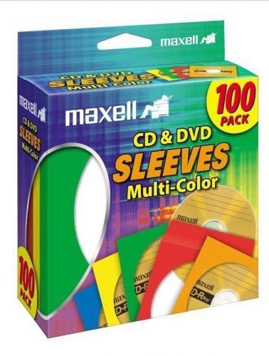 Maxell CD-403 Multi-Color CD/DVD Sleeves - 100 Pack (190132) NEW FREE SHIPPING