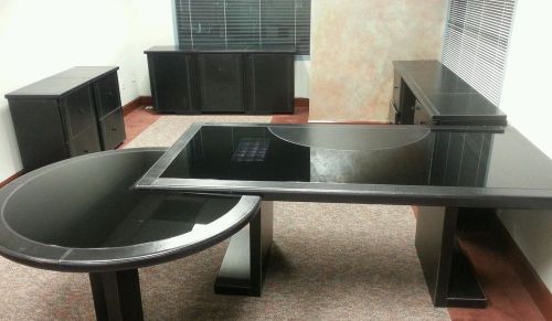 5 pc Executive Desk Set Black &amp; Leather NICE!