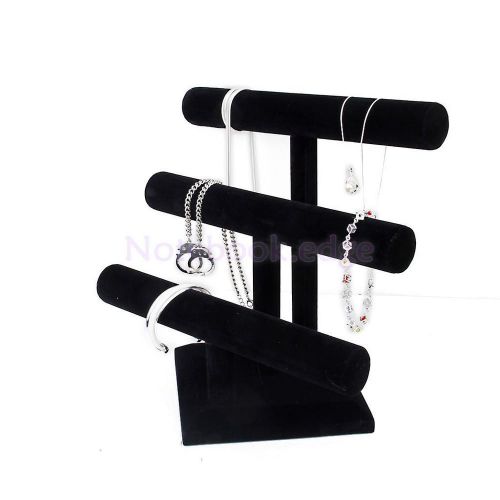 3 Tier T-Bar Black Velvet Watch Bracelet Jewelry Display Stand Holder Rack