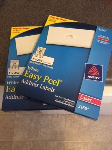 AVERY 5160, 6000 LASER MAILING LABELS 1X2 5/8&#034; 2 boxes of 3000 $59.98 MSRP Value