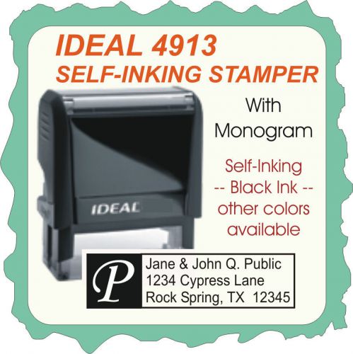 Return Adress w/monogram, Custom Made Self Inking Rubber Stamp 4913 black
