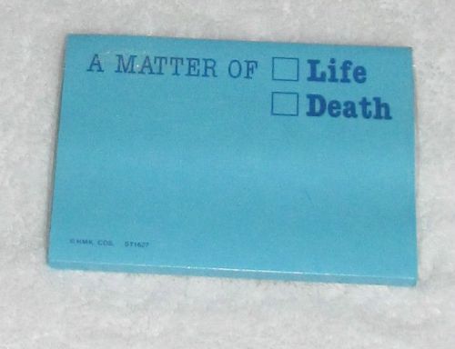 NEW! VINTAGE HALLMARK CARDS A MATTER OF LIFE/DEATH FUNNY 3M POST-IT NOTES PAD
