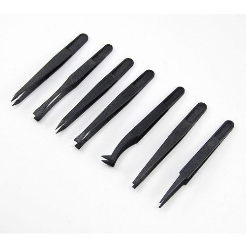 7pcs anti-static tweezer tool straight bend plastic heat resistant new for sale