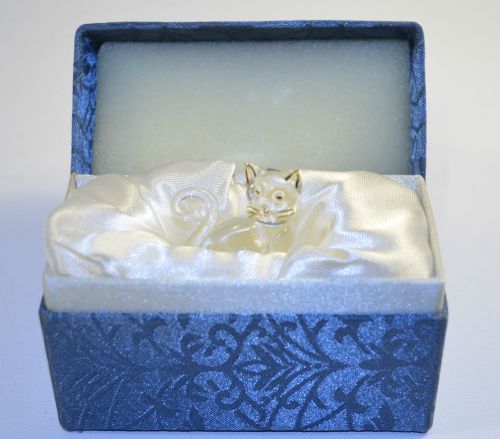 About Face Designs Cat Messengers Glass Handcrafted Painted in Gold with Box
