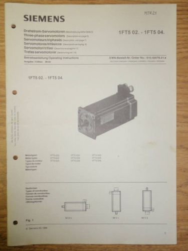 Siemens 1FT5 02.-1FT5 04. Servo Motor Operating Manual