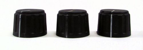 3 Black Knurled Pointer Knobs - Brass Lined Hard Plastic - White Line - Spline?