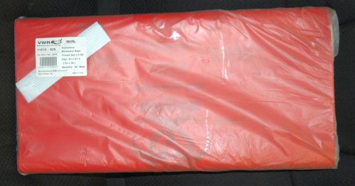 50 vwr 11215-826 autoclavable polyethylene red biohazard bags, 4 mil, 24&#034; x 36&#034; for sale