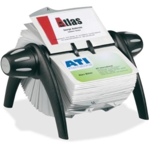 Visifix Flip Rotary Business Card File - 200 Card - 25 Printed A-z - Black
