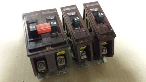 Lot of 3 Breakers 60 amp double pole single 15 Amp Wadsworth circuit breakers