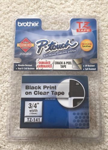 Genuine Brother P-touch TZ-141 Tape Black On Clear 3/4&#034; NIB