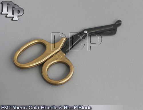 GOLD HANDLE BLACK BLADE TACTICAL MEDICAL SHEARS EMT SCISSORS 7.5&#034;